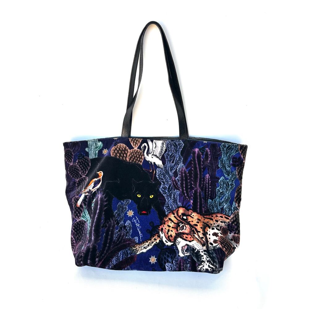 Vintage Y2K Roberto Cavalli Velvet Oversized Tote Bag Leopard Animal Purse - Picture 4 of 10